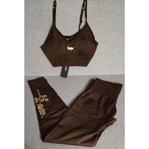 CIVIL REGIME Rose Flame Tie Dye Sports Bra Leggings Set Brown Size S NWT
